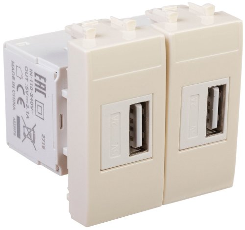 Розетка USB тип А+А модульная DKC Avanti 2-м. 2 мод. 2100мА ванильная дымка картинка